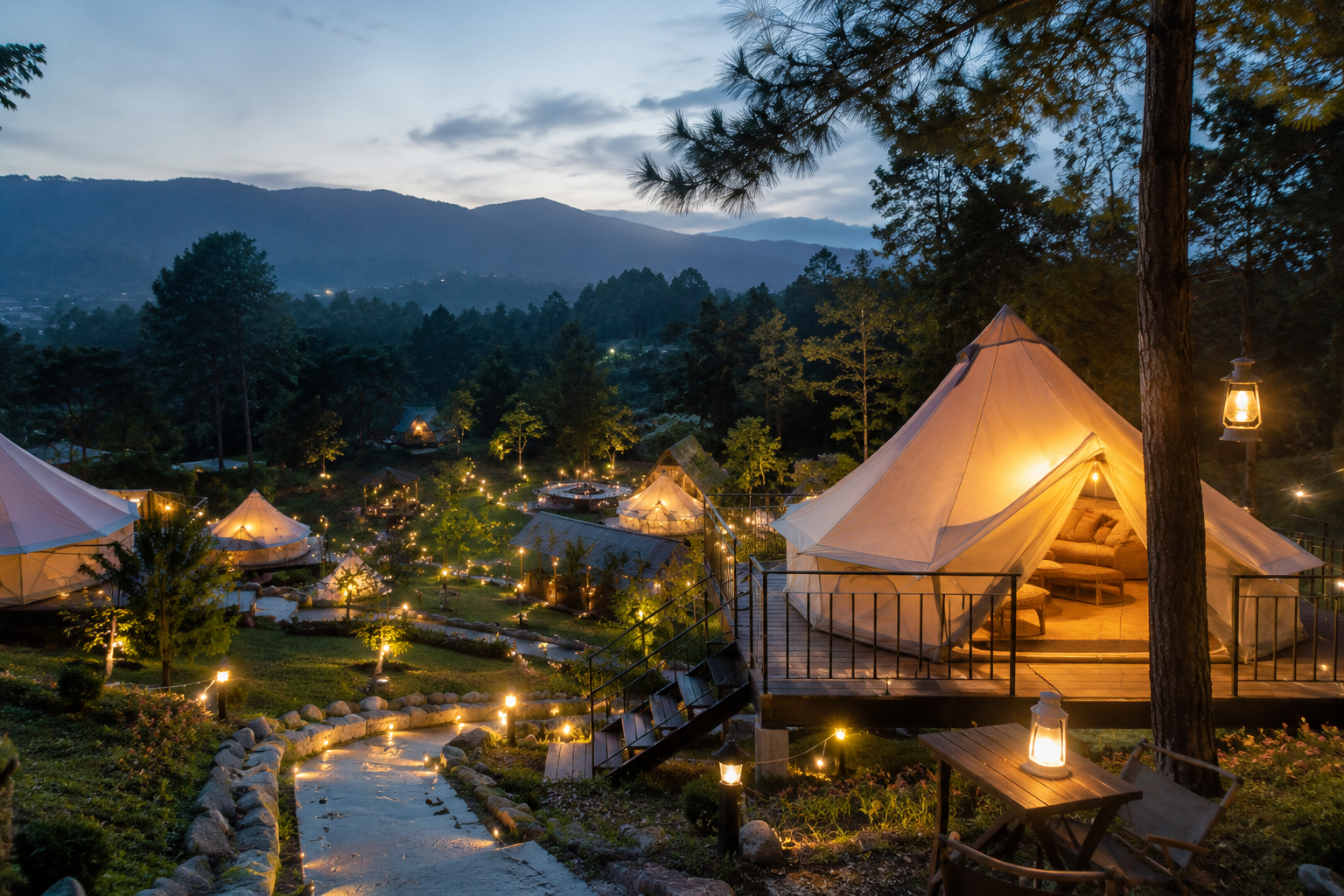 glamping Sentul 2026 rekomendasi view gunung dan air panas