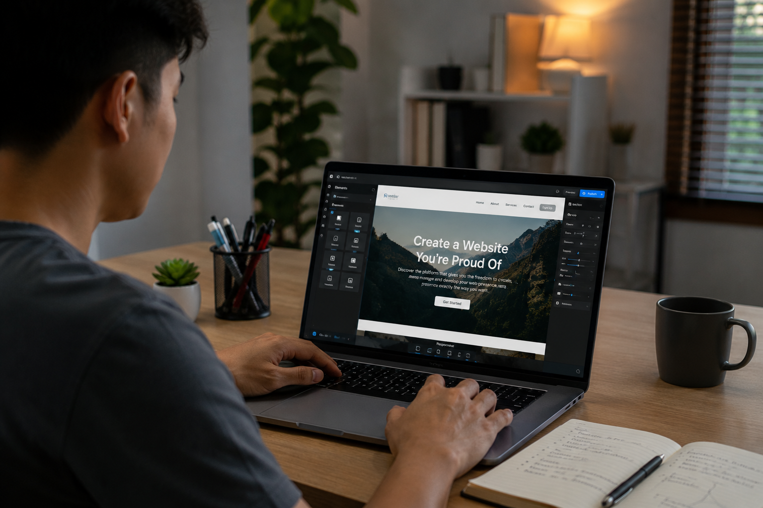 antarmuka platform untuk cara membuat website dengan AI