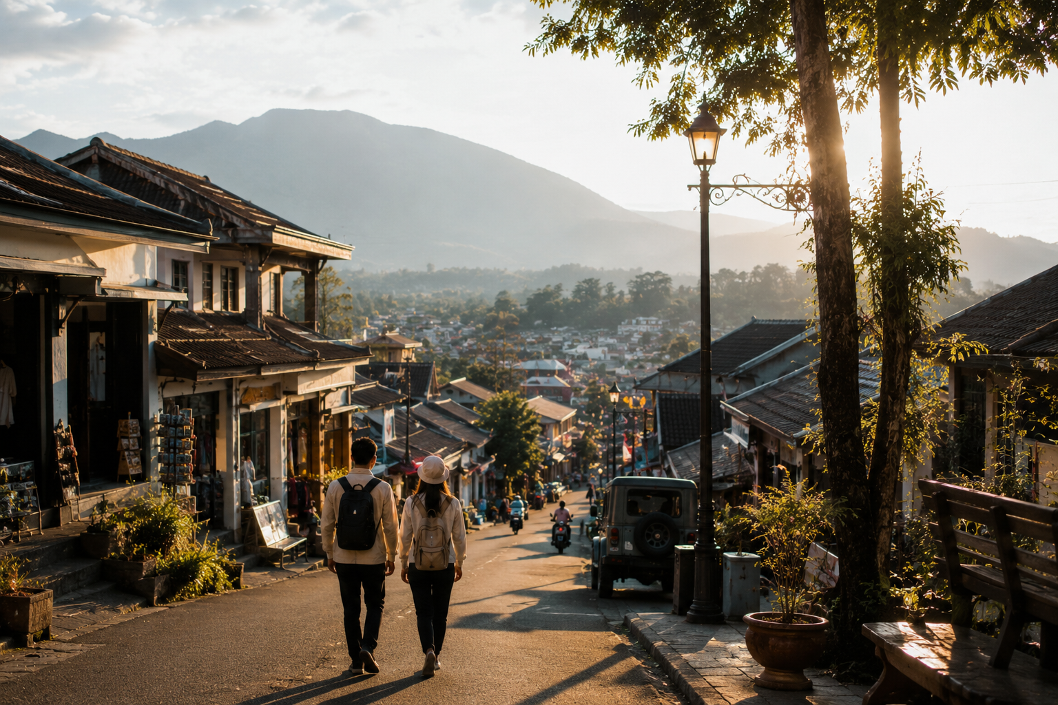suasana tenang kota kecil di Indonesia