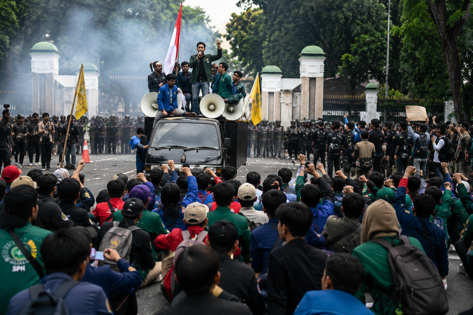 aksi demonstrasi mahasiswa di jalan raya
