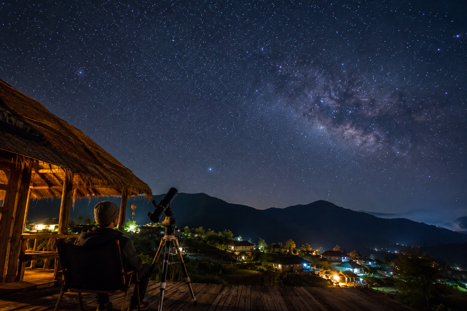 wisatawan mengamati bintang dalam kegiatan astrotourism di desa