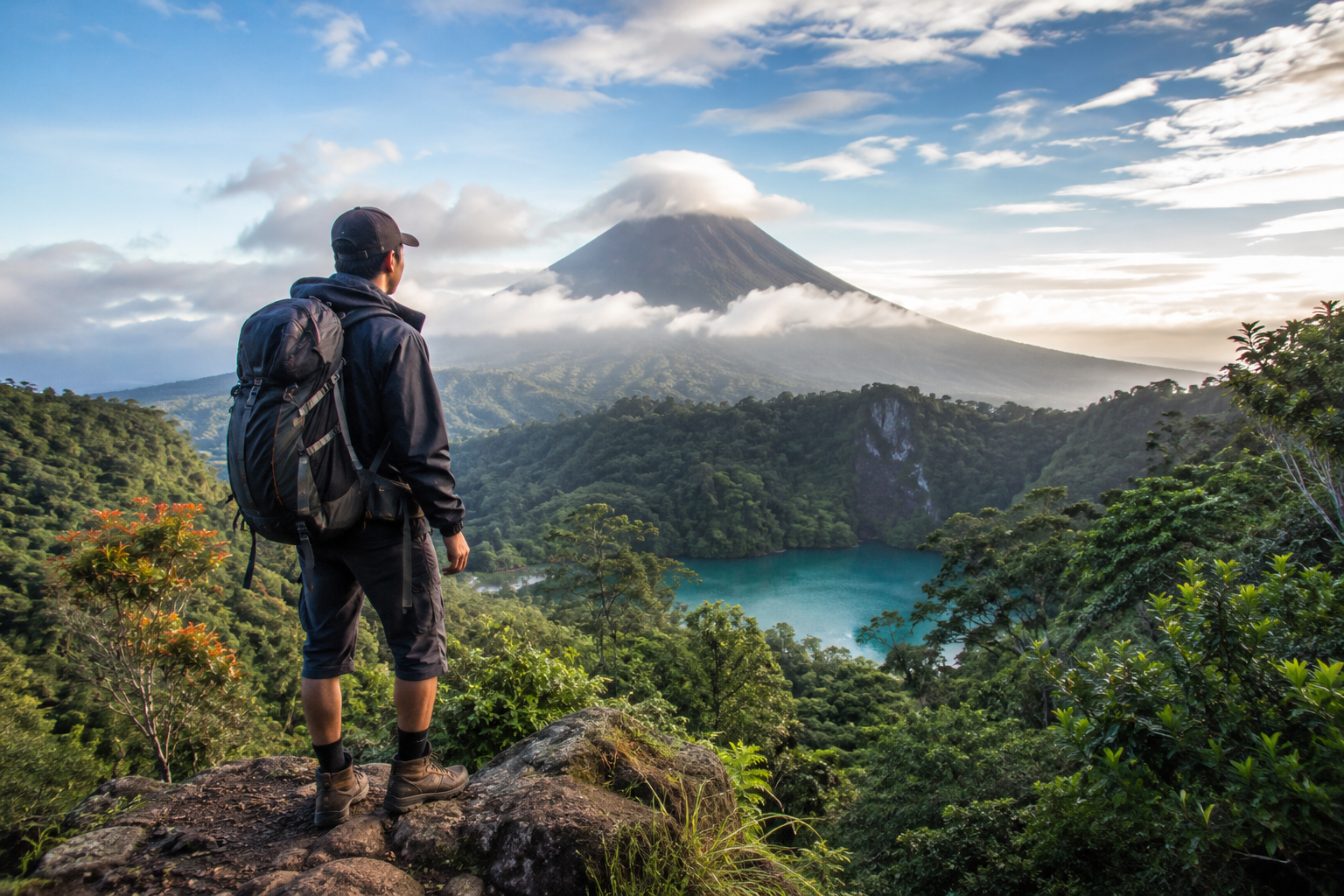 Pemandangan Wisata Alam Sumatera dengan pegunungan hijau dan danau alami.