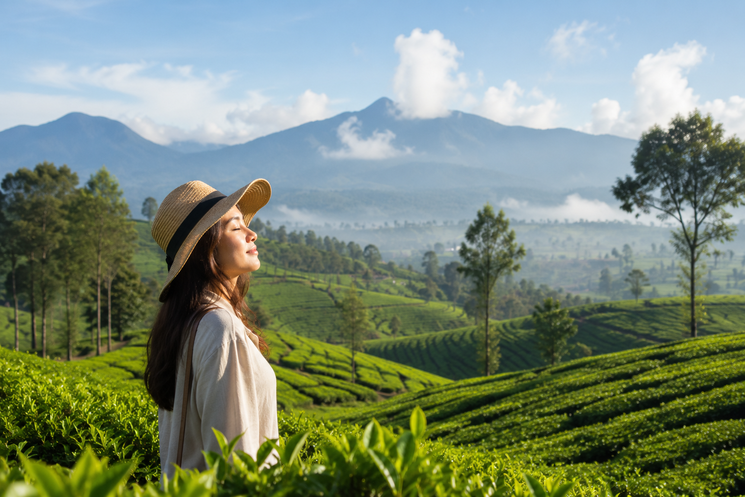 Wisata Perkebunan Teh Indonesia dengan hamparan kebun teh hijau di kawasan pegunungan