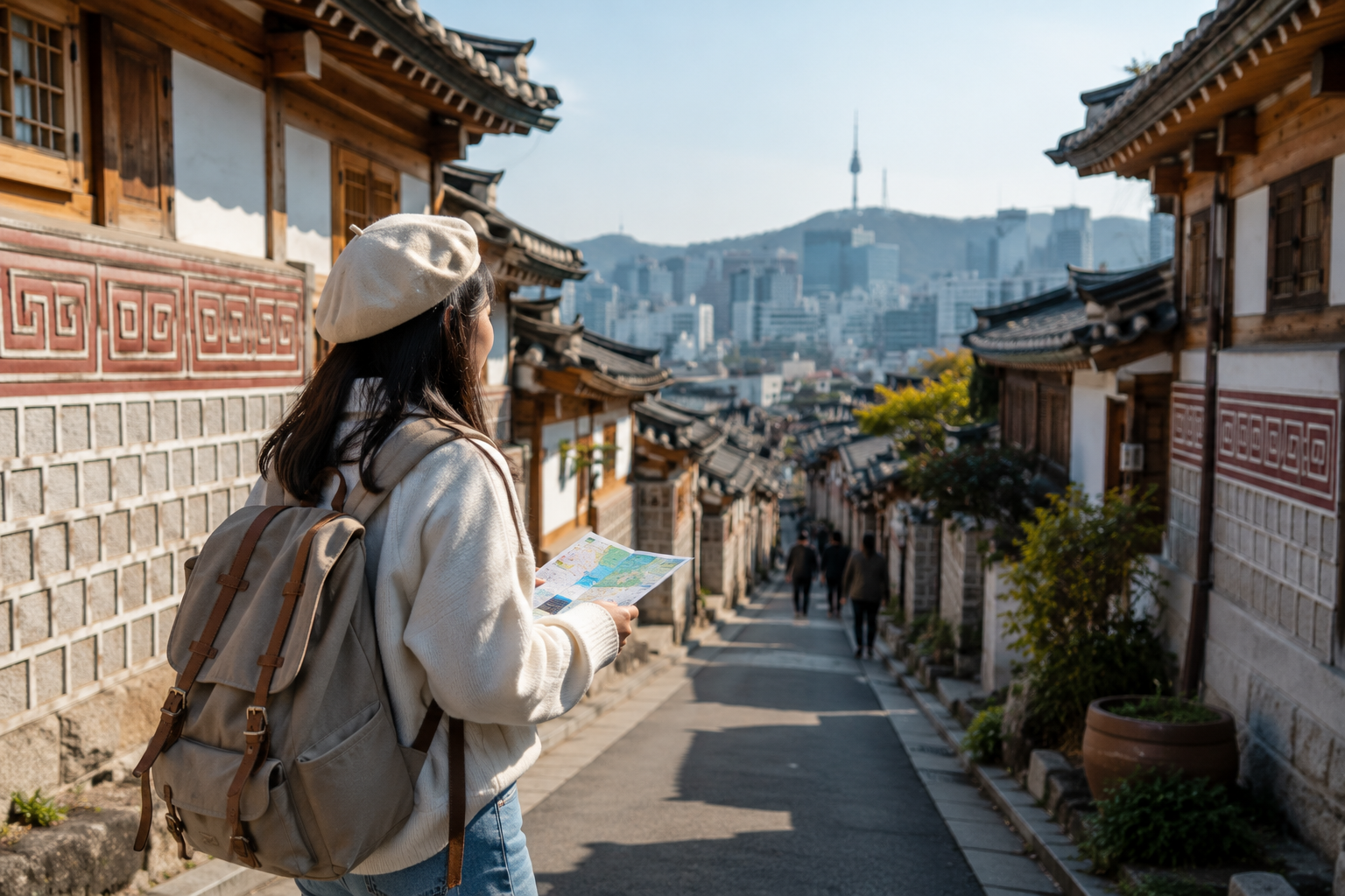 Liburan Korea Budget di kawasan Gyeongbokgung Palace saat cuaca cerah