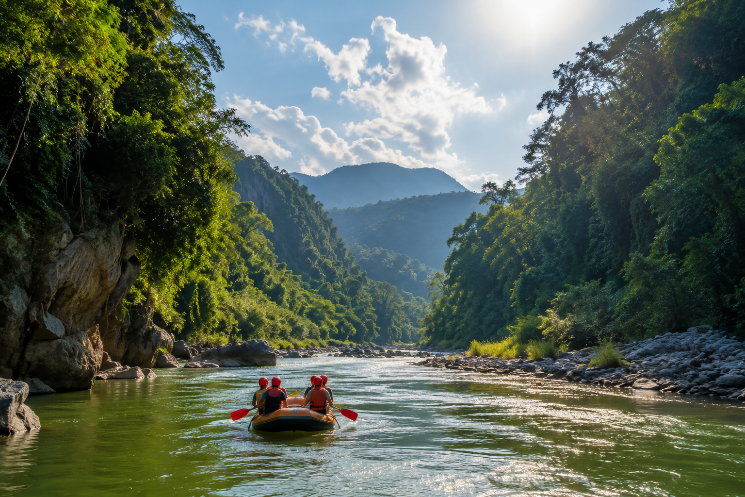Wisata Sungai di Indonesia dengan aliran sungai jernih, hutan hijau, dan panorama alam yang memukau.