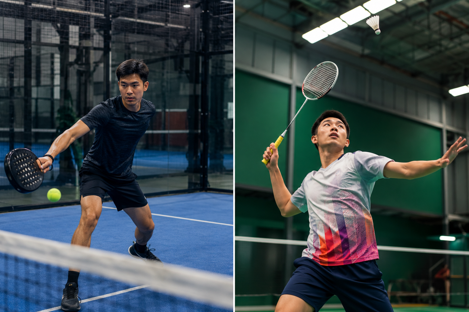 Padel vs Badminton saat dimainkan di lapangan olahraga modern