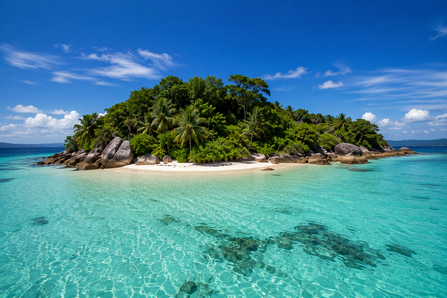 Pulau Tak Berpenghuni Indonesia dengan pantai pasir putih, laut biru jernih, dan hutan tropis alami