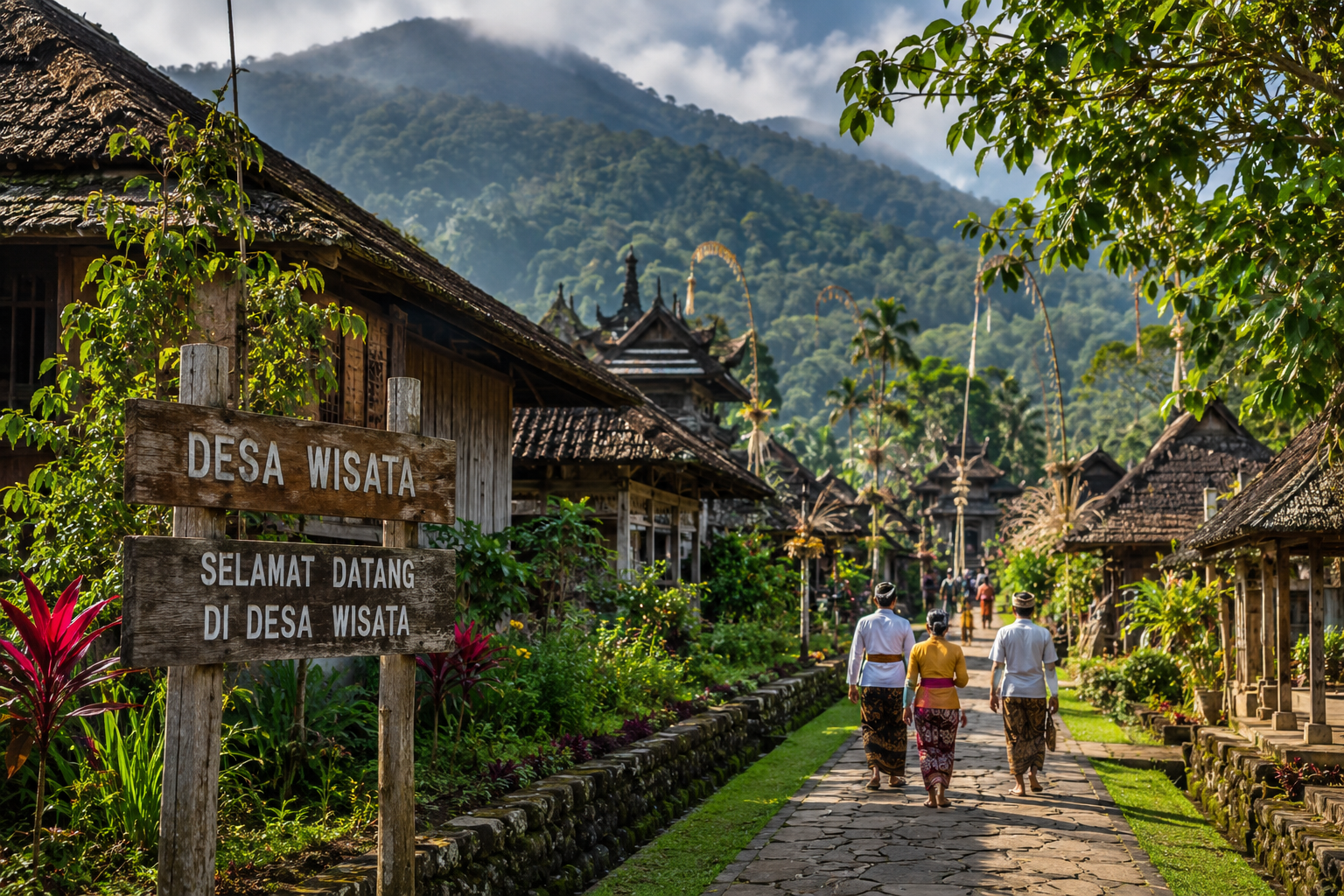 Pemandangan desa wisata Indonesia dengan budaya tradisional yang masih terjaga