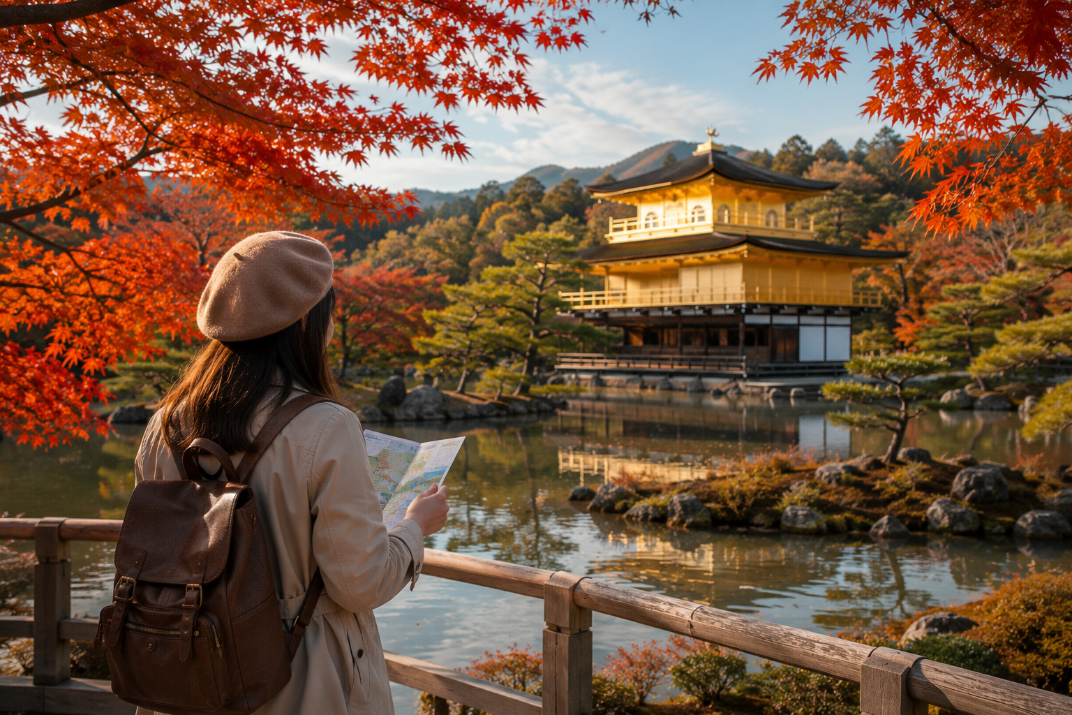 Liburan Jepang Musim Gugur dengan pemandangan daun momiji berwarna merah dan kuning