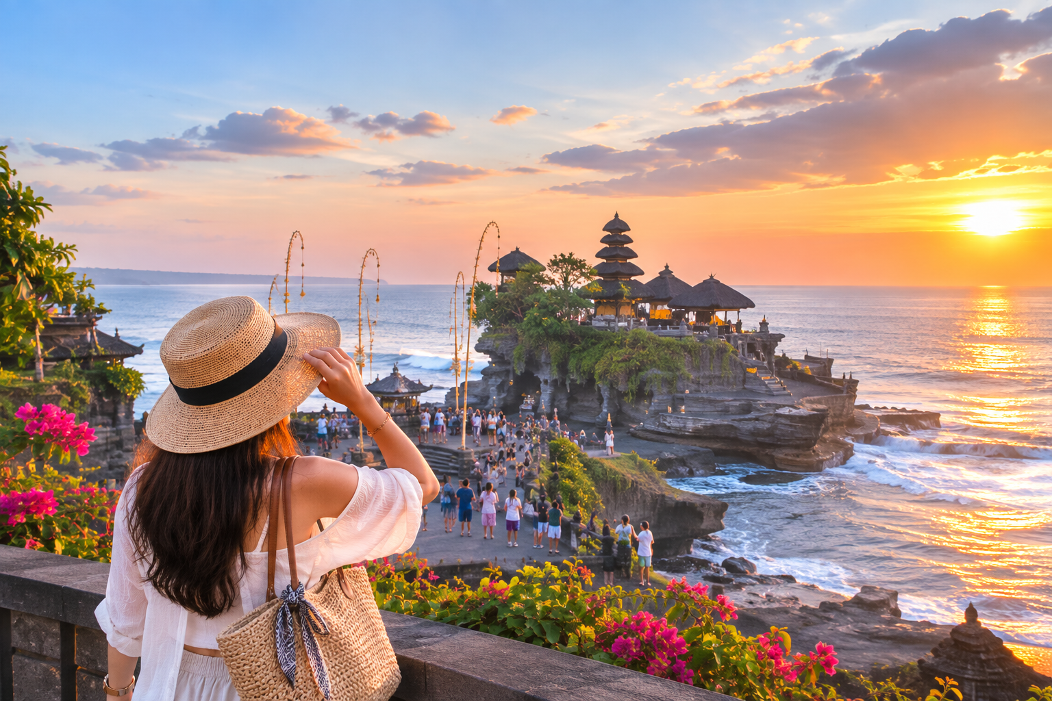 Bali 2026 dengan pemandangan pantai tropis dan wisatawan menikmati liburan di Bali